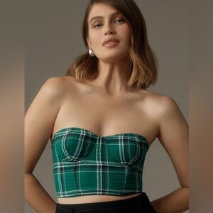 NWT | By Anthropologie Blue Green Strapless Plaid Bra Corset Bustier Top | XL